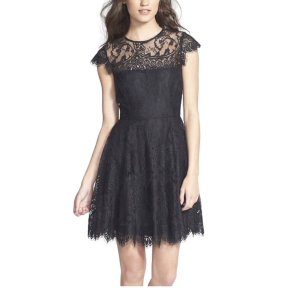 Bb DAKOTA Rhianna Illusion Lace Fit & Flare Dress - Picture 1 of 8